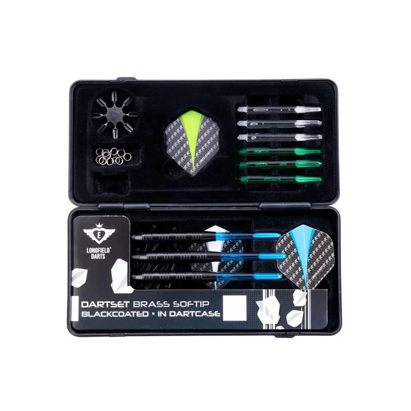 Ensemble fléchettes pointe plastique revêtement noir avec accessoires Longfield Darts