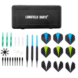 Ensemble fléchettes pointe plastique revêtement noir avec accessoires Longfield Darts